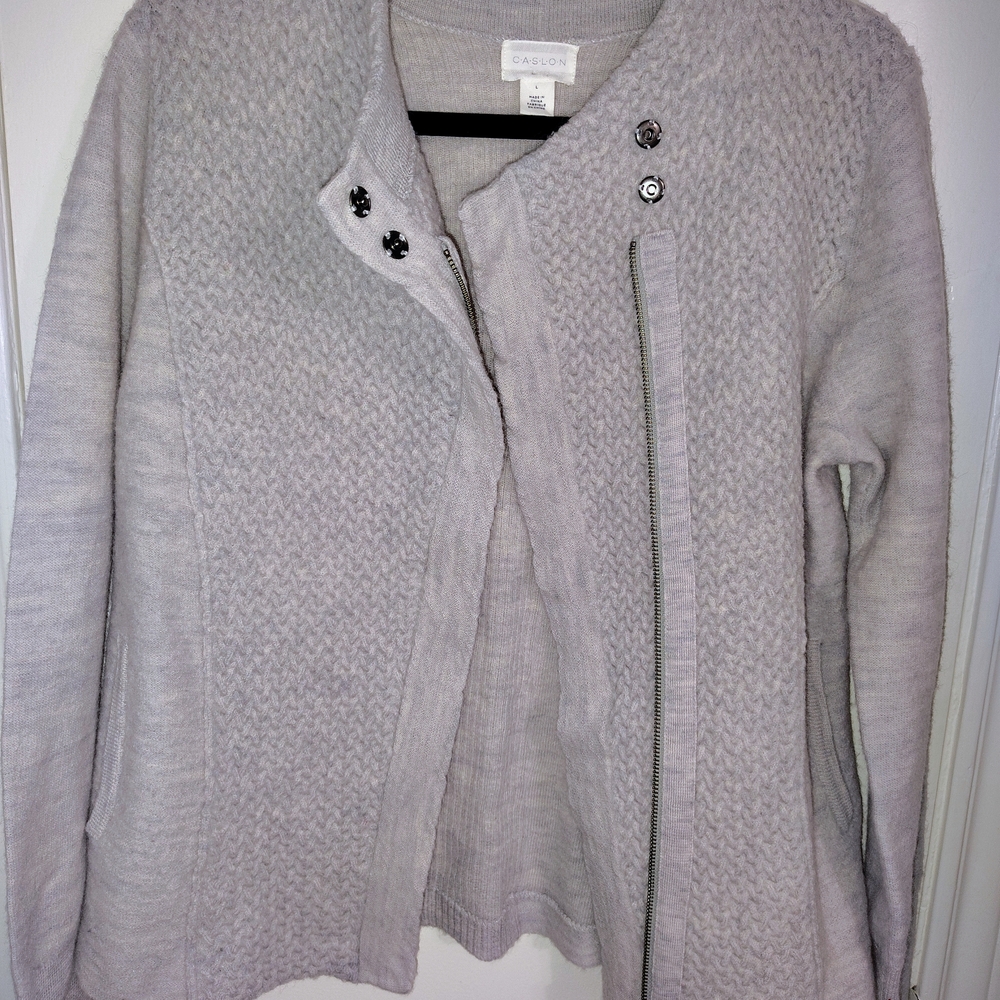 Caslon Light Gray Textured Cardigan